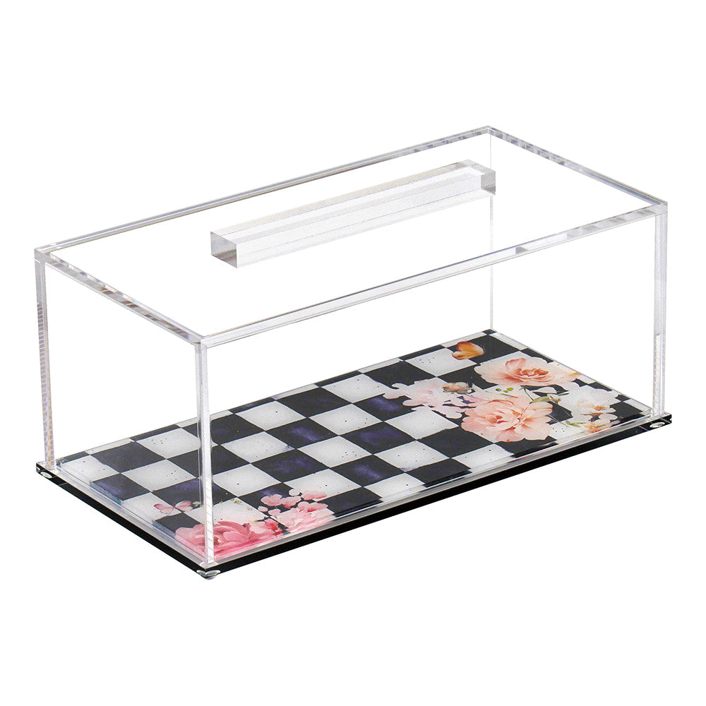 Lucite Black Chic Checkered Rectangle Cake Dome
