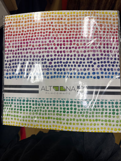 altoona paper placemat/ charger- Harley Quinn, blue and white Mackenzie