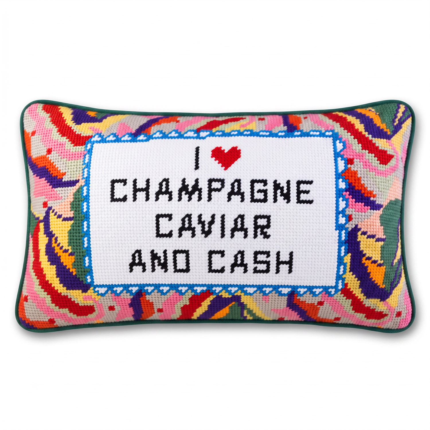 Caviar and Cash Needlepoint Pillow
