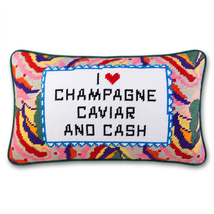 Caviar and Cash Needlepoint Pillow