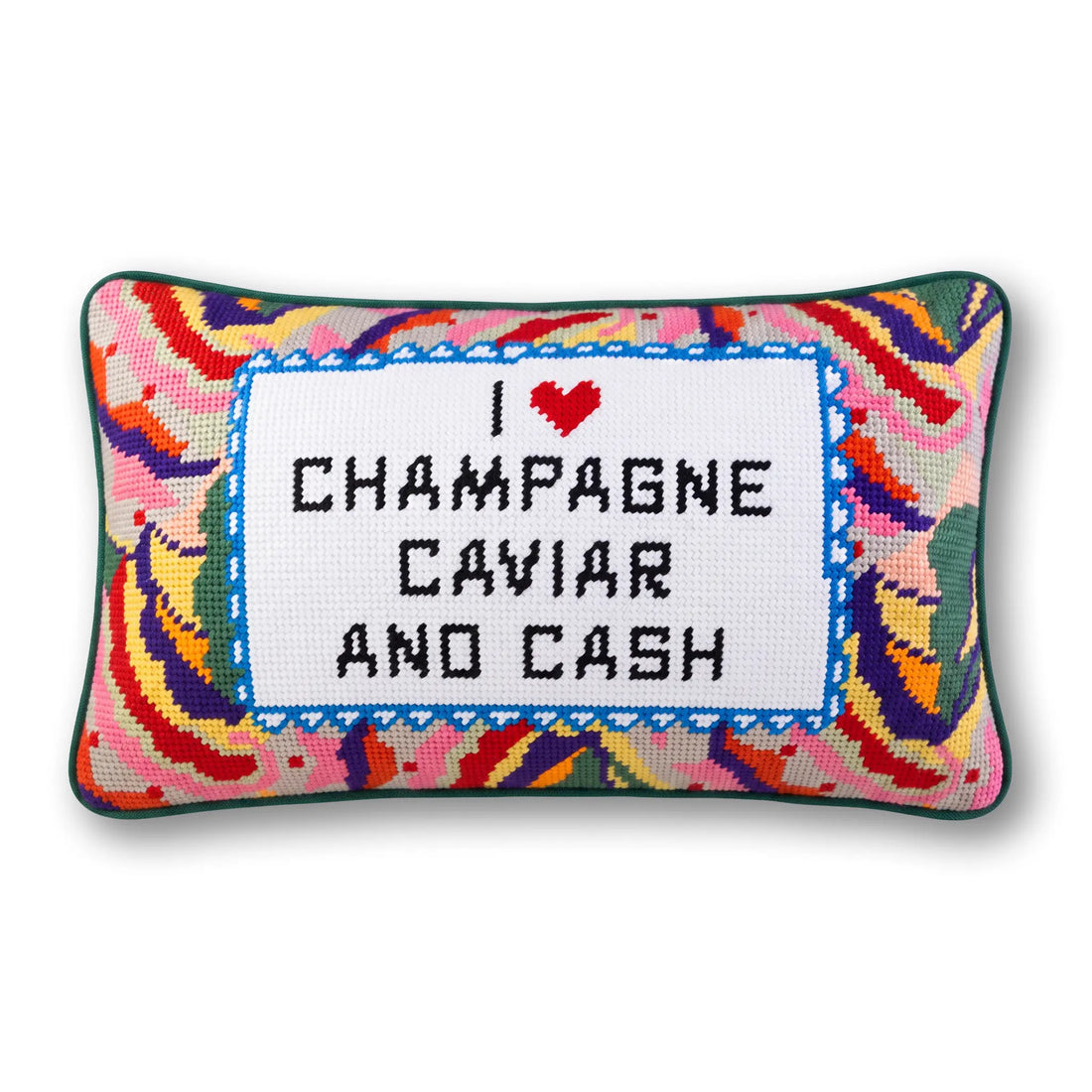 Caviar and Cash Needlepoint Pillow