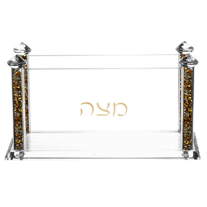 Crystal Square Matzah Box with Decorative Gemstones