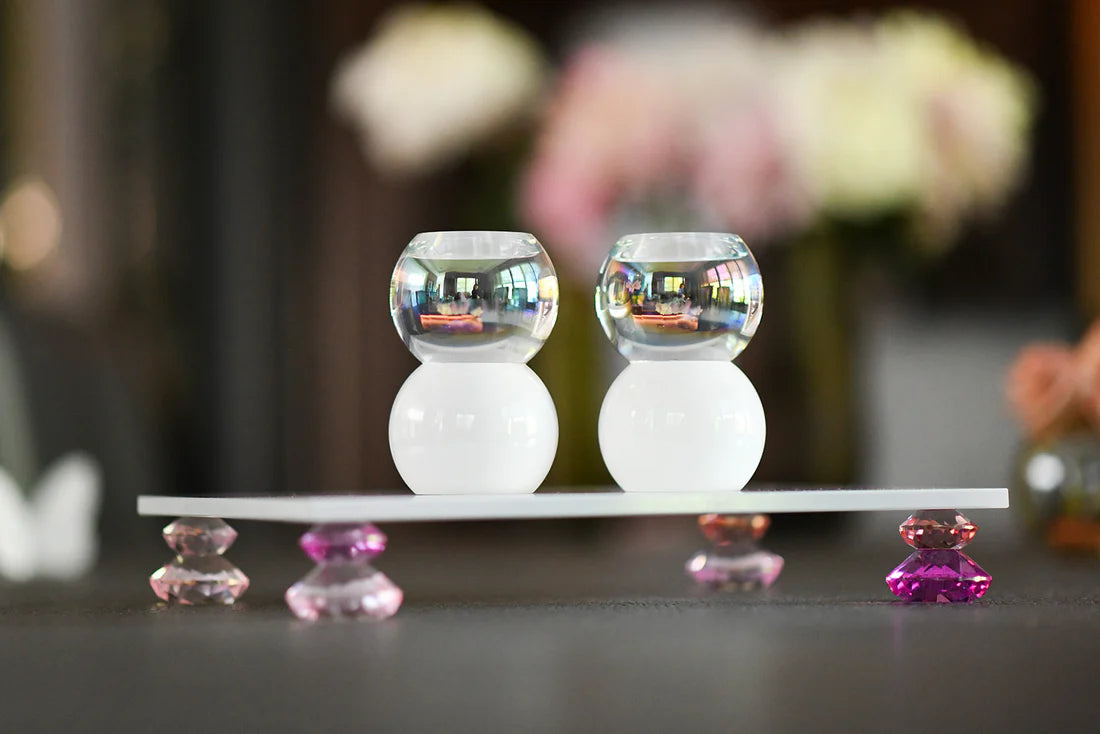 Allison Pearl  White/ Pink Diamond Stack tealight