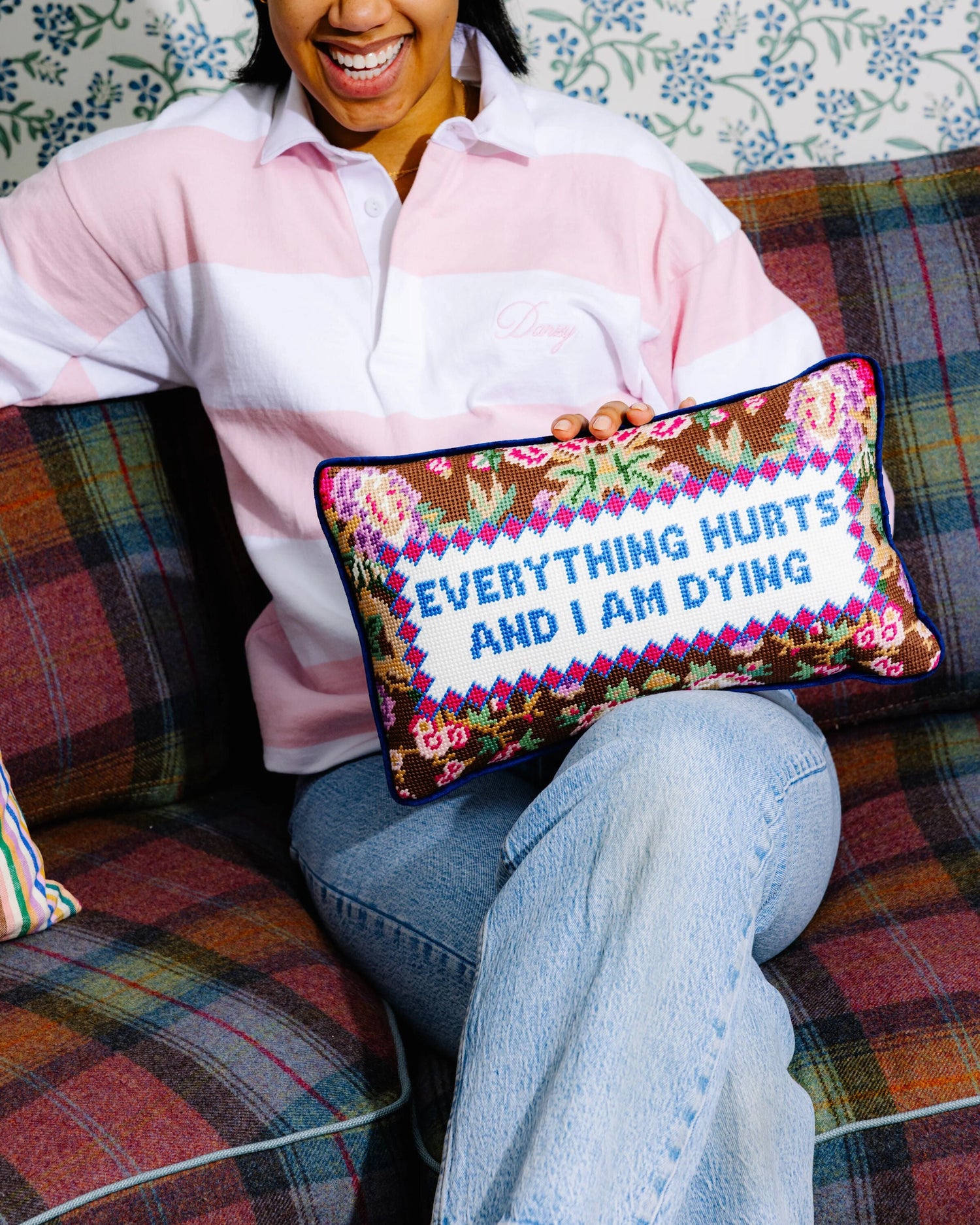 Everything Hurts Needlepoint Pillow