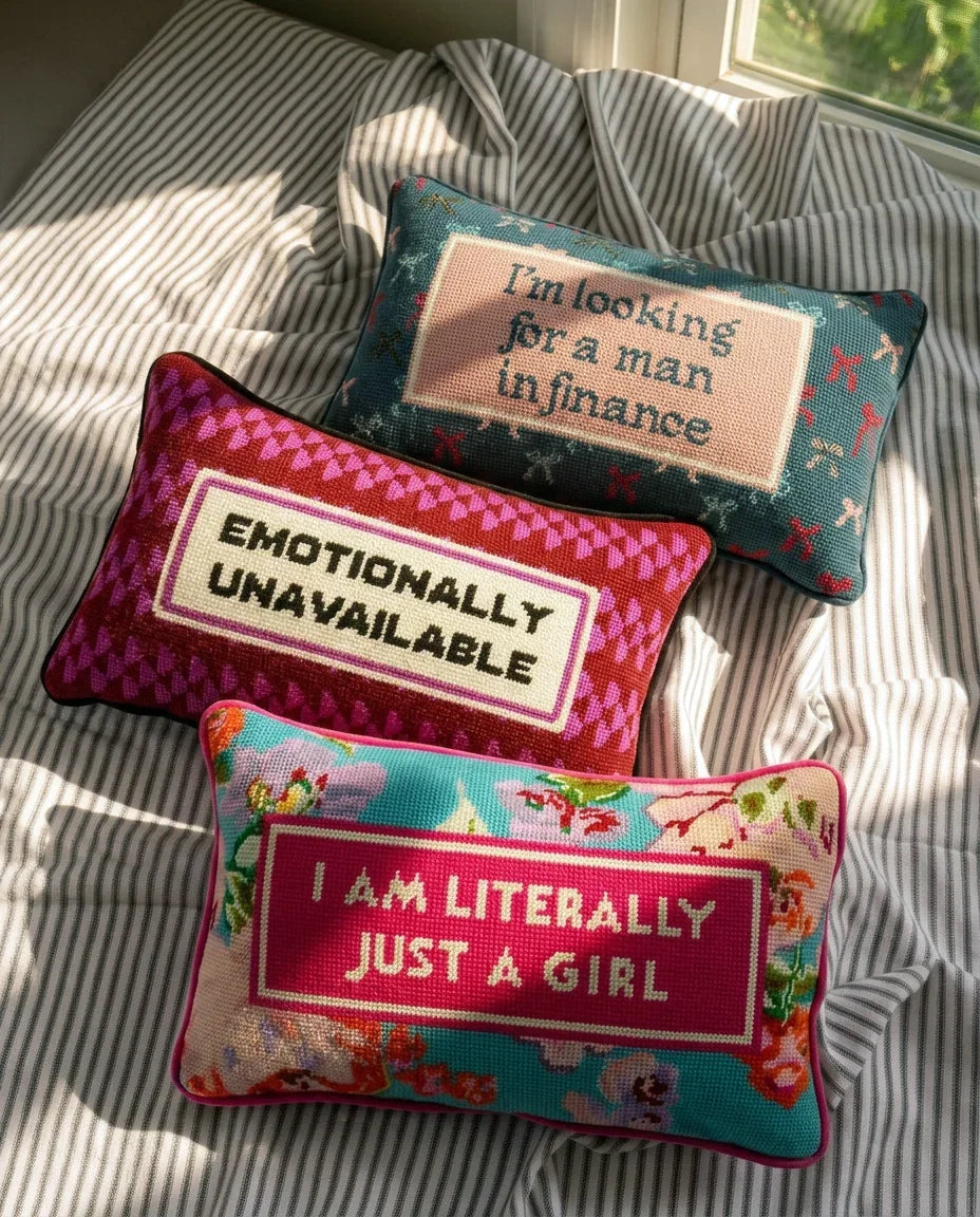 Emotionally Unavailable Needlepoint Pillow