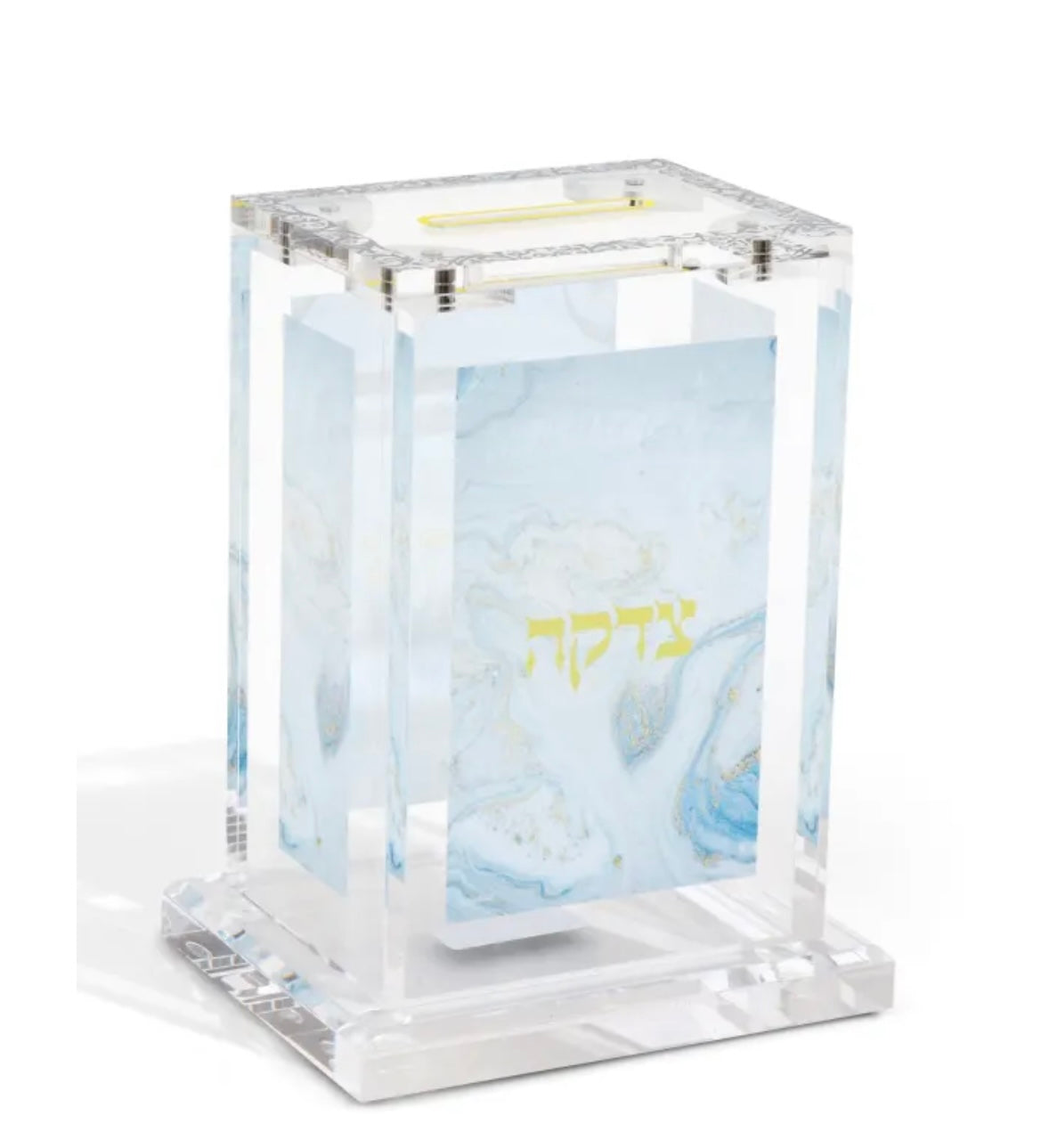 Tzedaka box acrylic light blue