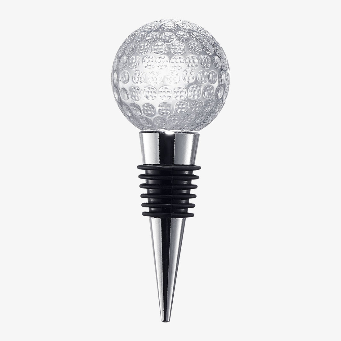 Golf Ball Wine &amp; Champagne Bottle Stopper - Mouth-Blown Lead-Free Clear Glass Stopper, Novelty Glassware Beverage Cork, Wine Top Decoration, Gift for Red or White Wine &amp; Golf Lover Alike 3.8&quot;L