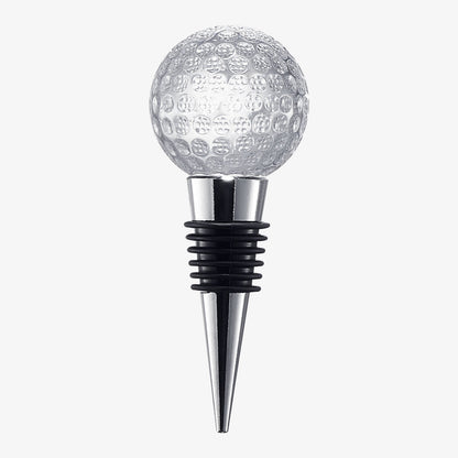 Golf Ball Wine &amp; Champagne Bottle Stopper - Mouth-Blown Lead-Free Clear Glass Stopper, Novelty Glassware Beverage Cork, Wine Top Decoration, Gift for Red or White Wine &amp; Golf Lover Alike 3.8&quot;L