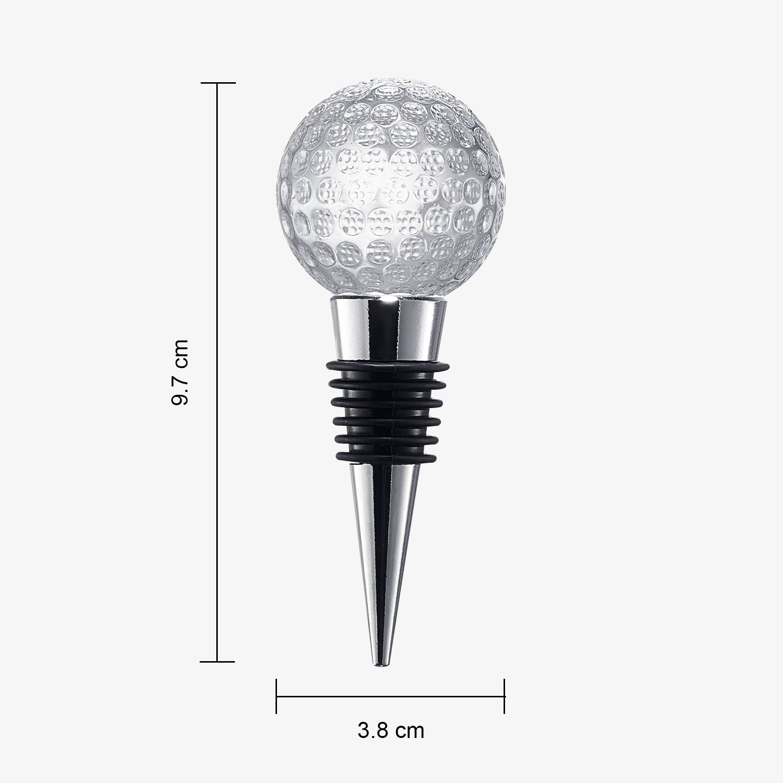 Golf Ball Wine &amp; Champagne Bottle Stopper - Mouth-Blown Lead-Free Clear Glass Stopper, Novelty Glassware Beverage Cork, Wine Top Decoration, Gift for Red or White Wine &amp; Golf Lover Alike 3.8&quot;L