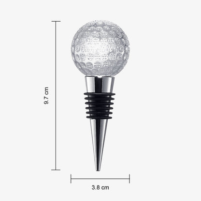 Golf Ball Wine &amp; Champagne Bottle Stopper - Mouth-Blown Lead-Free Clear Glass Stopper, Novelty Glassware Beverage Cork, Wine Top Decoration, Gift for Red or White Wine &amp; Golf Lover Alike 3.8&quot;L