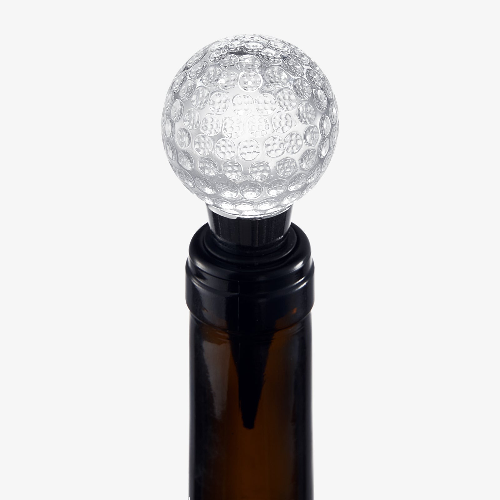 Golf Ball Wine &amp; Champagne Bottle Stopper - Mouth-Blown Lead-Free Clear Glass Stopper, Novelty Glassware Beverage Cork, Wine Top Decoration, Gift for Red or White Wine &amp; Golf Lover Alike 3.8&quot;L