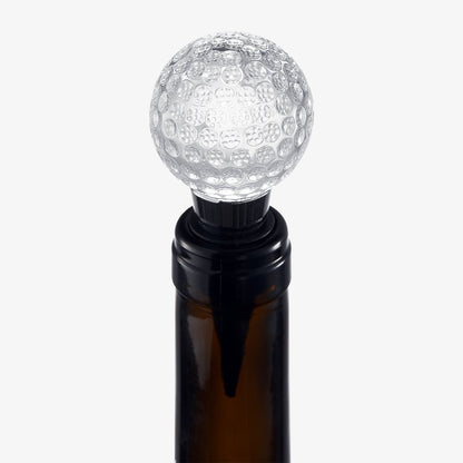 Golf Ball Wine &amp; Champagne Bottle Stopper - Mouth-Blown Lead-Free Clear Glass Stopper, Novelty Glassware Beverage Cork, Wine Top Decoration, Gift for Red or White Wine &amp; Golf Lover Alike 3.8&quot;L