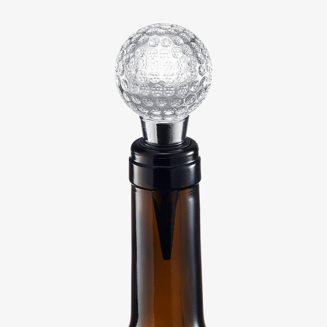 Golf Ball Wine &amp; Champagne Bottle Stopper - Mouth-Blown Lead-Free Clear Glass Stopper, Novelty Glassware Beverage Cork, Wine Top Decoration, Gift for Red or White Wine &amp; Golf Lover Alike 3.8&quot;L