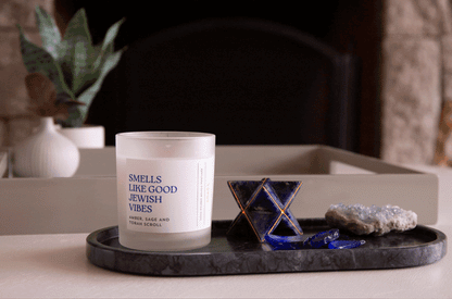 Smells Like Good Jewish Vibes - Amber, Sage &amp; Torah Scroll Scented Candle