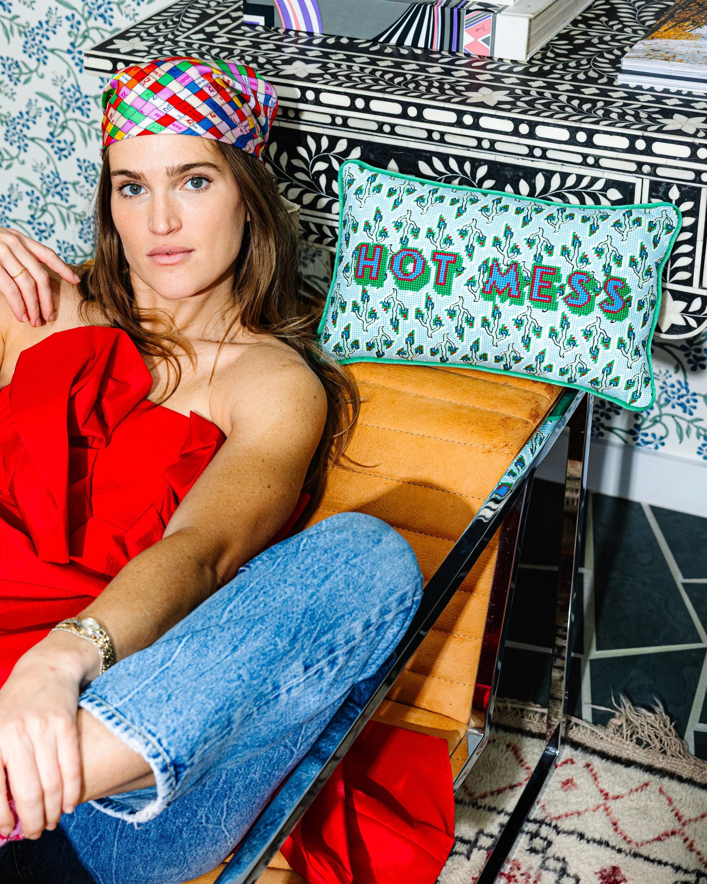 Hot Mess Needlepoint Pillow