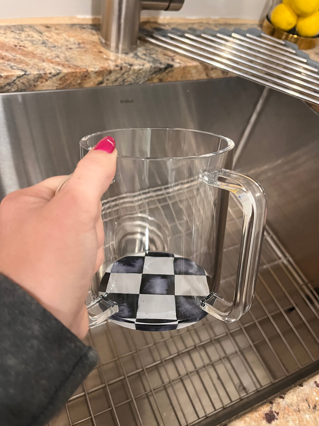 Lucite Wash Cup with black Checkered Painted Base