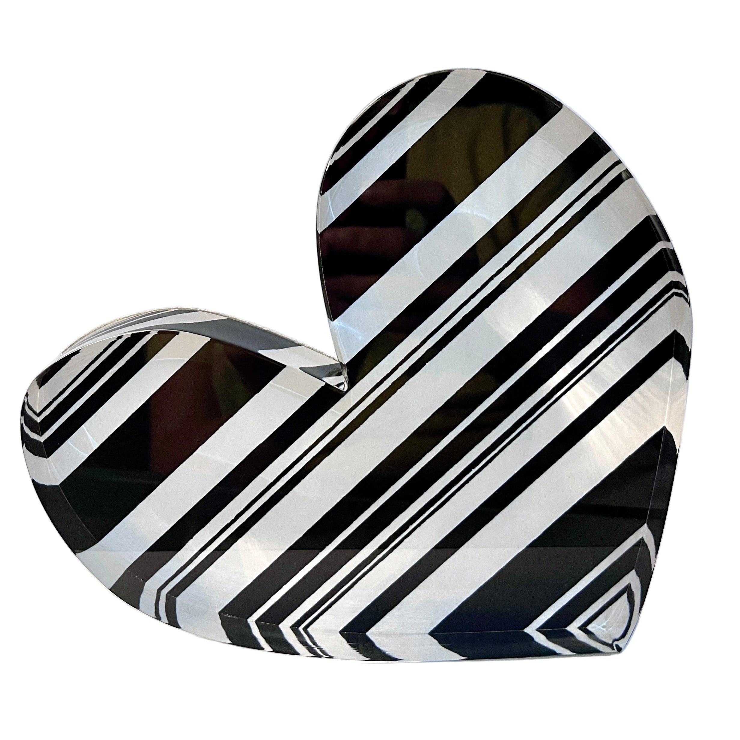 Black &amp; White Stripes Acrylic Heart Block