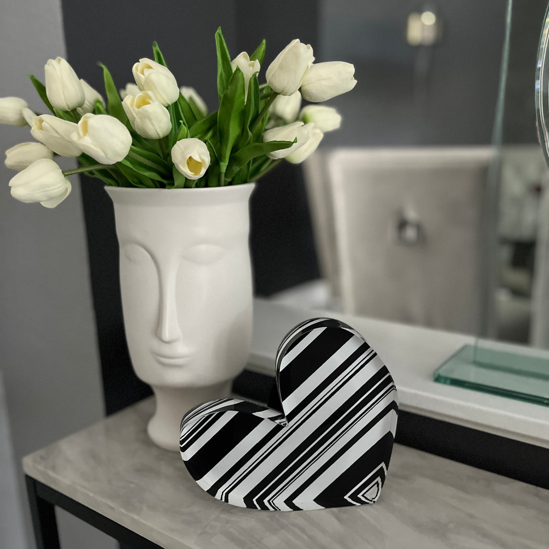 Black &amp; White Stripes Acrylic Heart Block