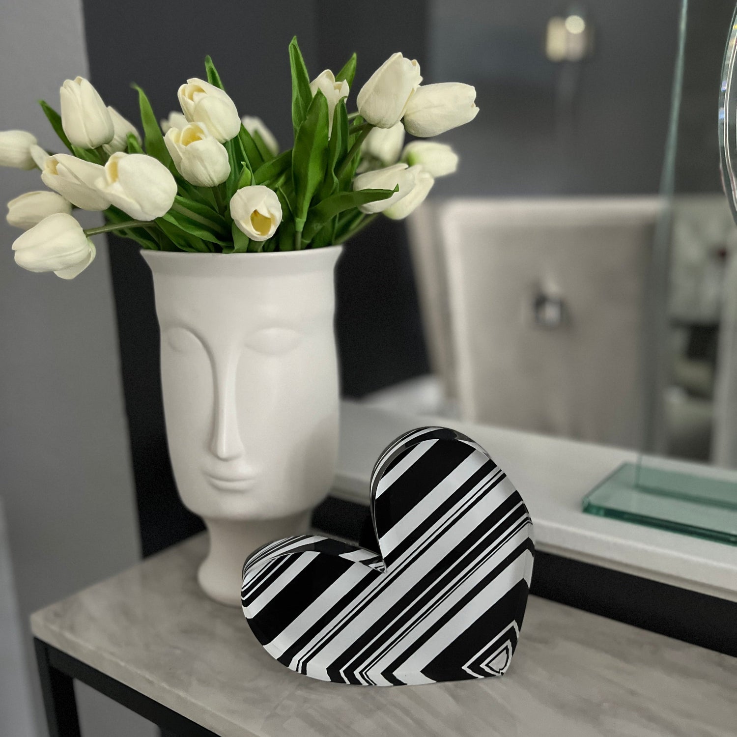 Black &amp; White Stripes Acrylic Heart Block