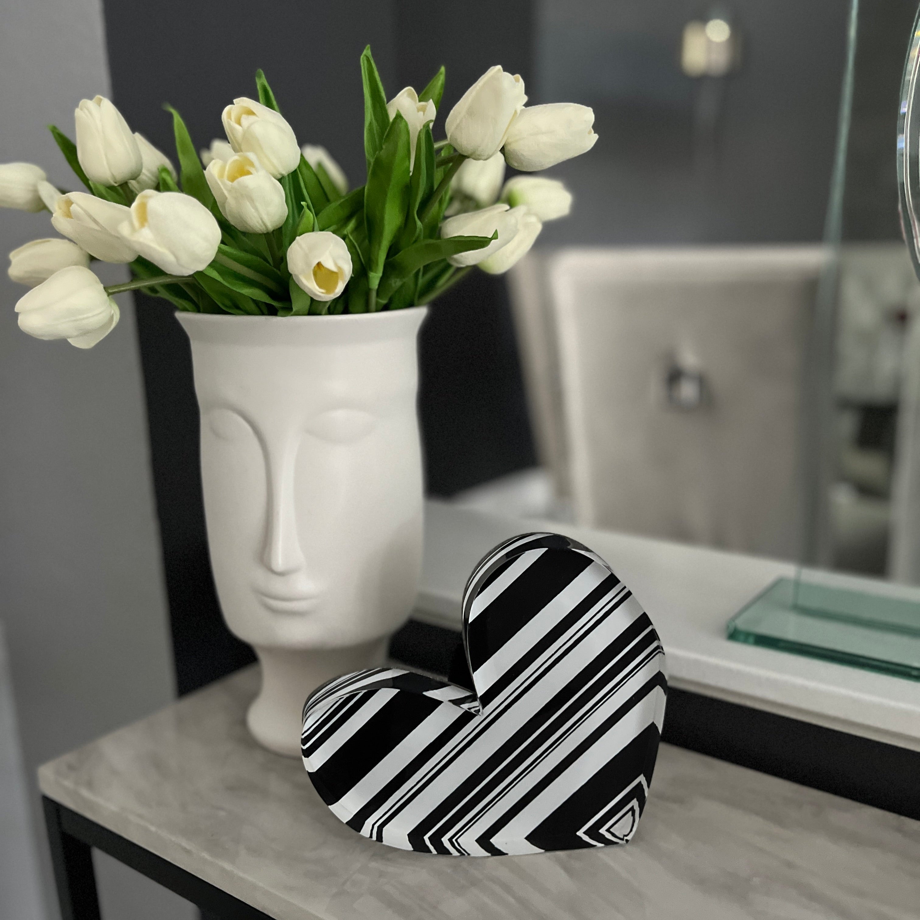 Black &amp; White Stripes Acrylic Heart Block