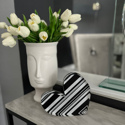 Black &amp; White Stripes Acrylic Heart Block