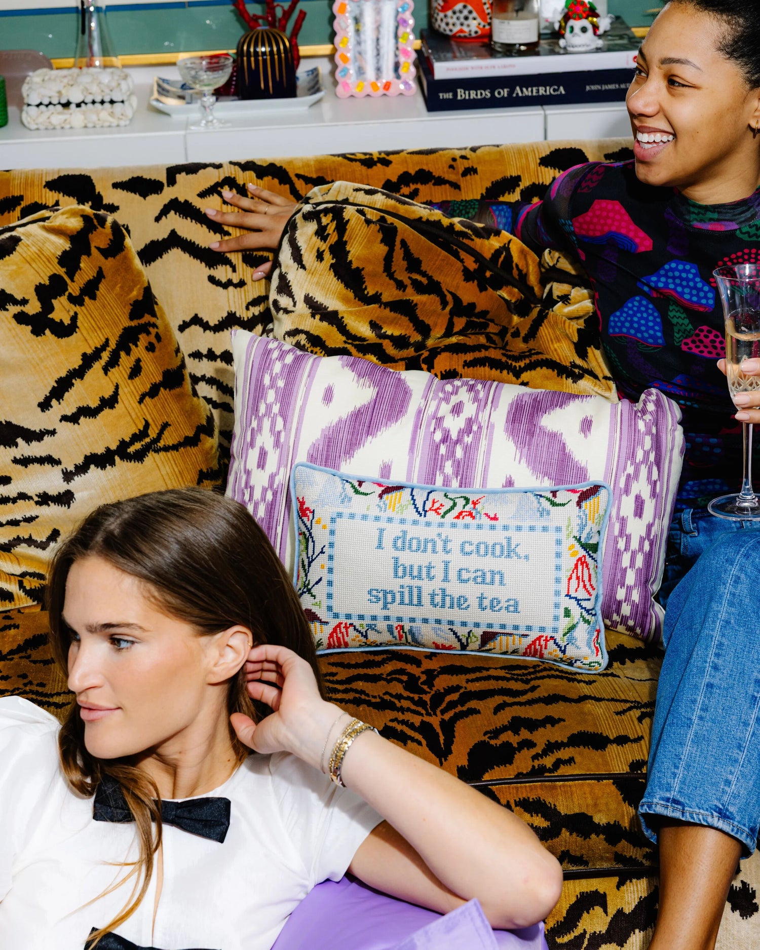 Spill the Tea Needlepoint Pillow