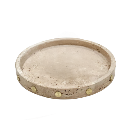 Travertine Round Tray with Gold