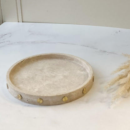 Travertine Round Tray with Gold