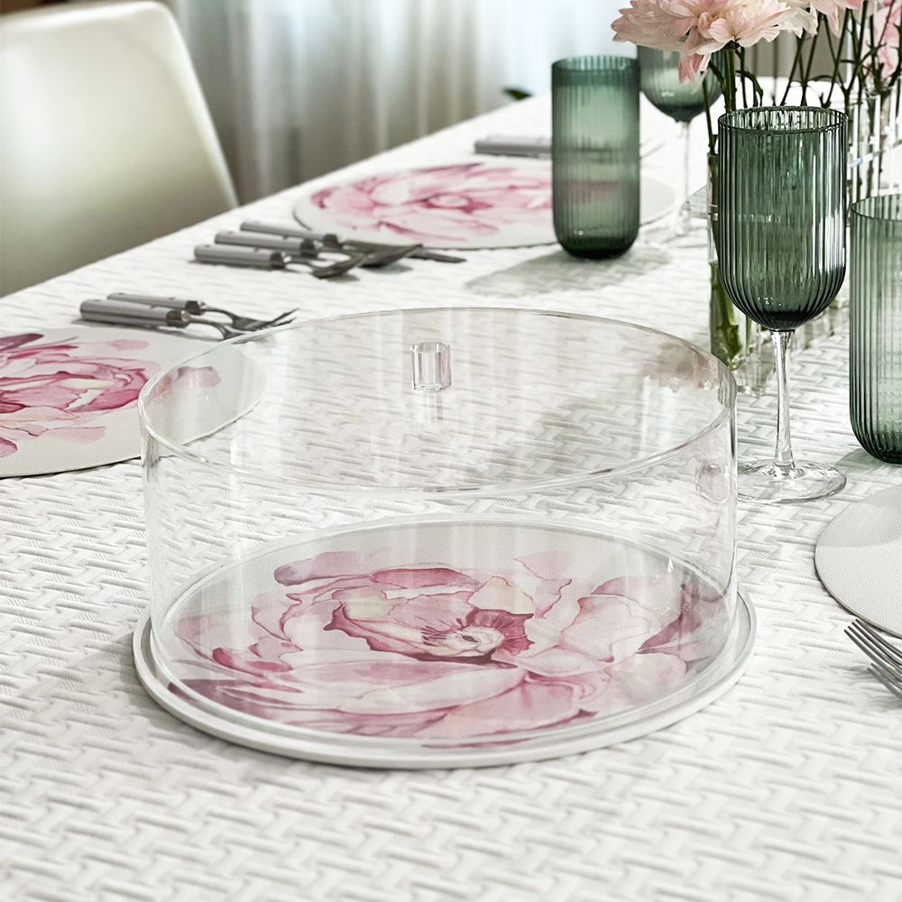Lucite &amp; Leatherette Flower Cake Dome