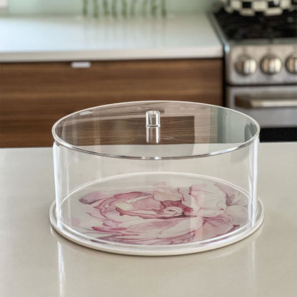 Lucite &amp; Leatherette Flower Cake Dome