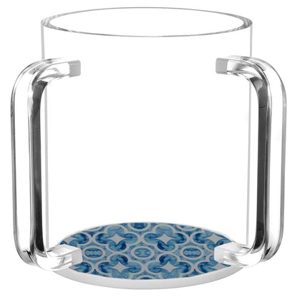 Lucite Wash Cup with Blue Designed Painted Base
