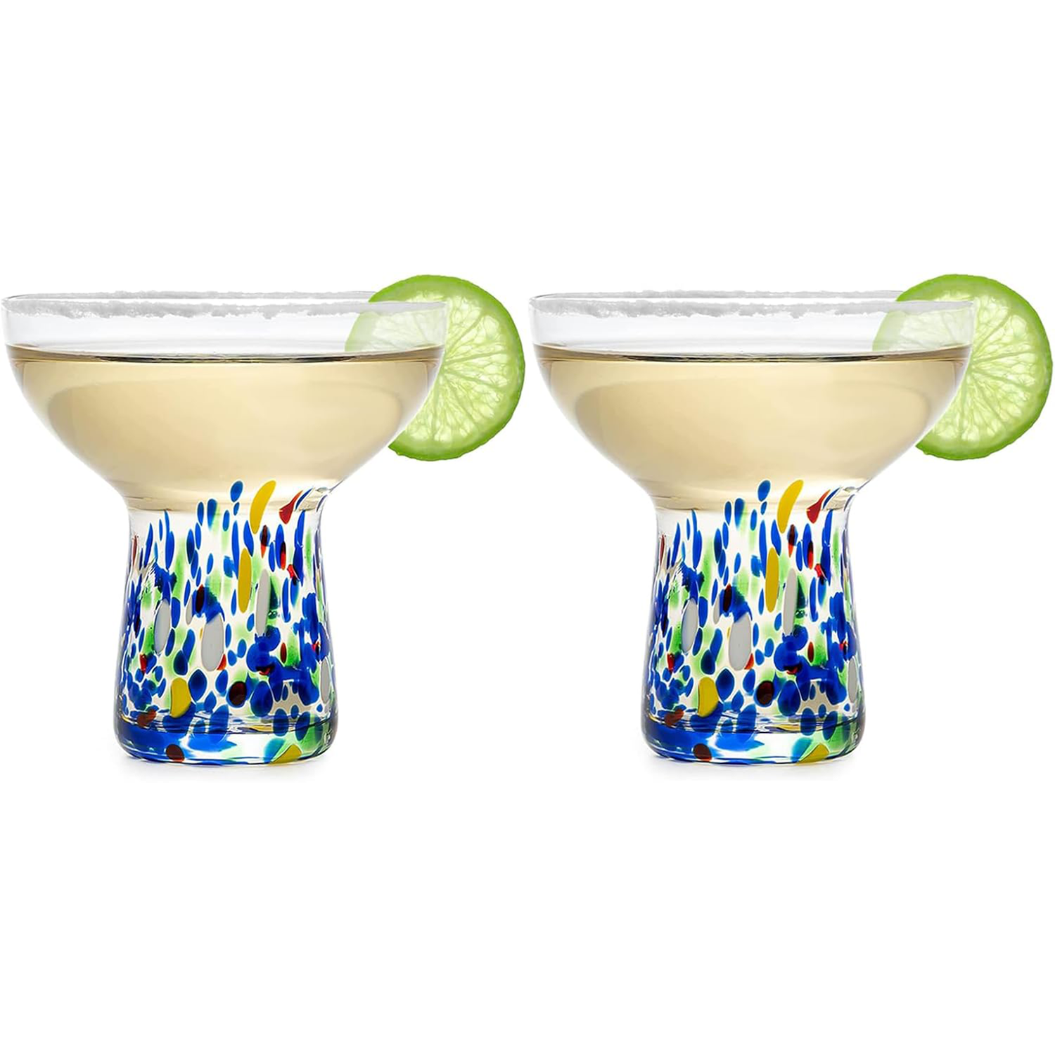 Stemless Margarita Glass – Set of 2-14OZ Luxury Hand Blown Confetti Margaritas, for Cocktails, Water, Wine, Dessert, Martini &amp; Champagne Glasses Cinco de Mayo, Hand Blown Glass - Mexican Confetti