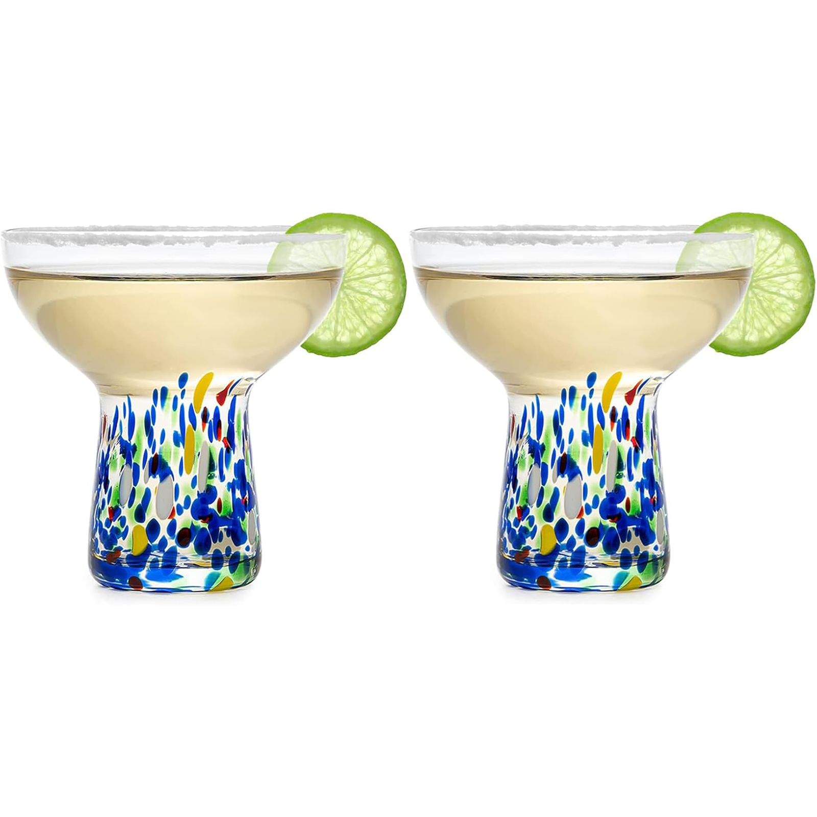 Stemless Margarita Glass – Set of 2-14OZ Luxury Hand Blown Confetti Margaritas, for Cocktails, Water, Wine, Dessert, Martini &amp; Champagne Glasses Cinco de Mayo, Hand Blown Glass - Mexican Confetti