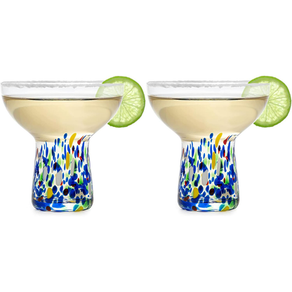 Stemless Margarita Glass – Set of 2-14OZ Luxury Hand Blown Confetti Margaritas, for Cocktails, Water, Wine, Dessert, Martini &amp; Champagne Glasses Cinco de Mayo, Hand Blown Glass - Mexican Confetti