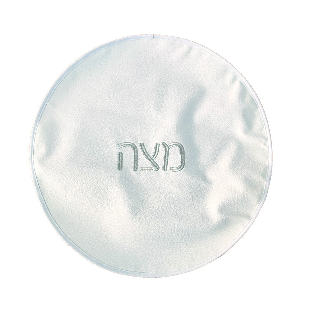 White Leatherette Embroidered Matzah Holder with 3 Inner Sections