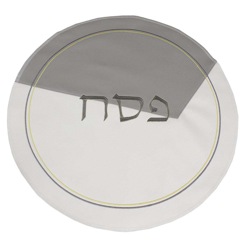White and Grey Leatherette Seder Set with Gold Stitch Embroidery