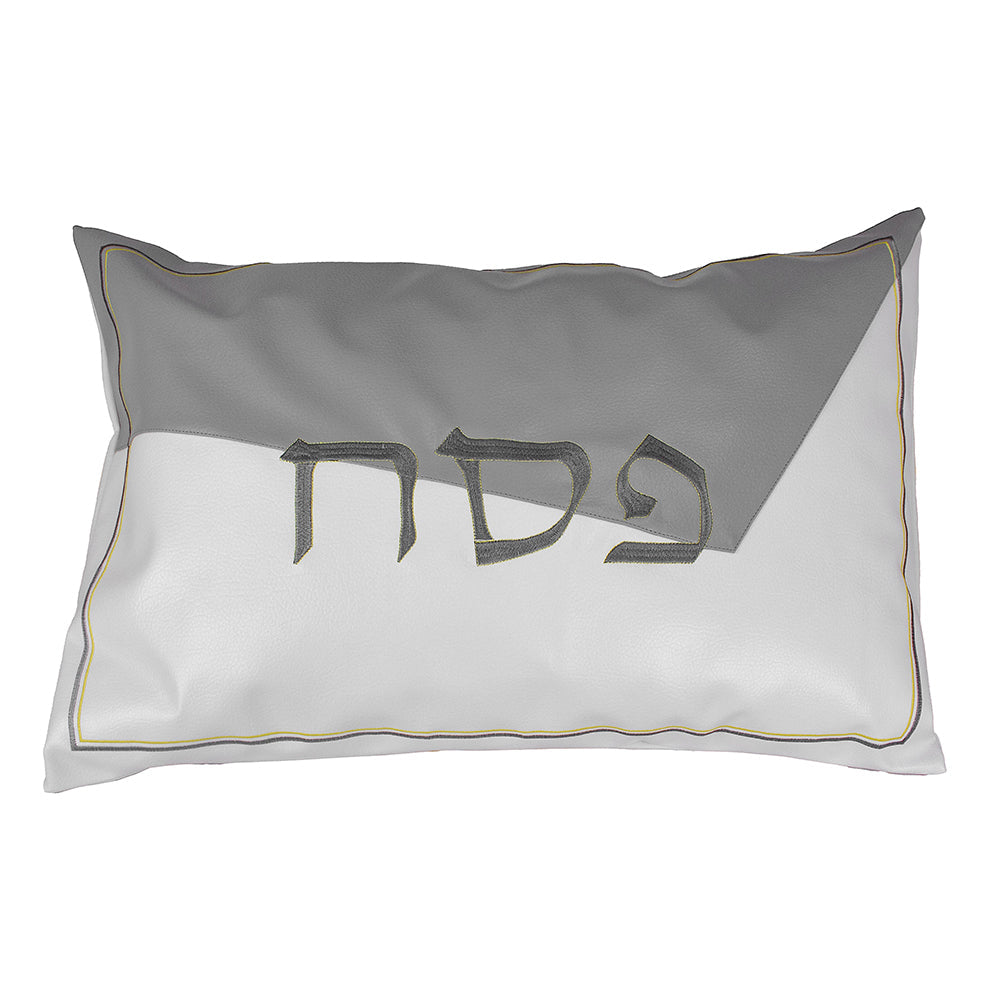 White and Grey Leatherette Seder Set with Gold Stitch Embroidery