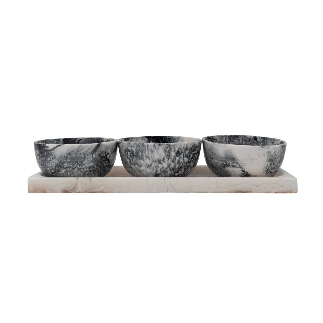 Lucente Black &amp; White Resin Serving Tray &amp; Appetizer Bowls