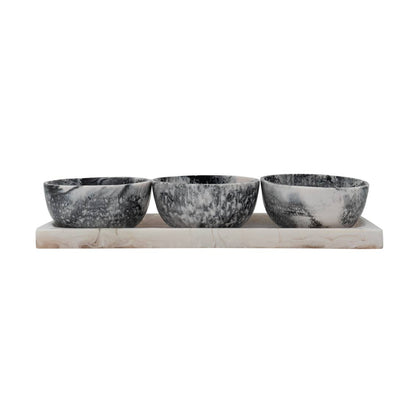 Lucente Black &amp; White Resin Serving Tray &amp; Appetizer Bowls