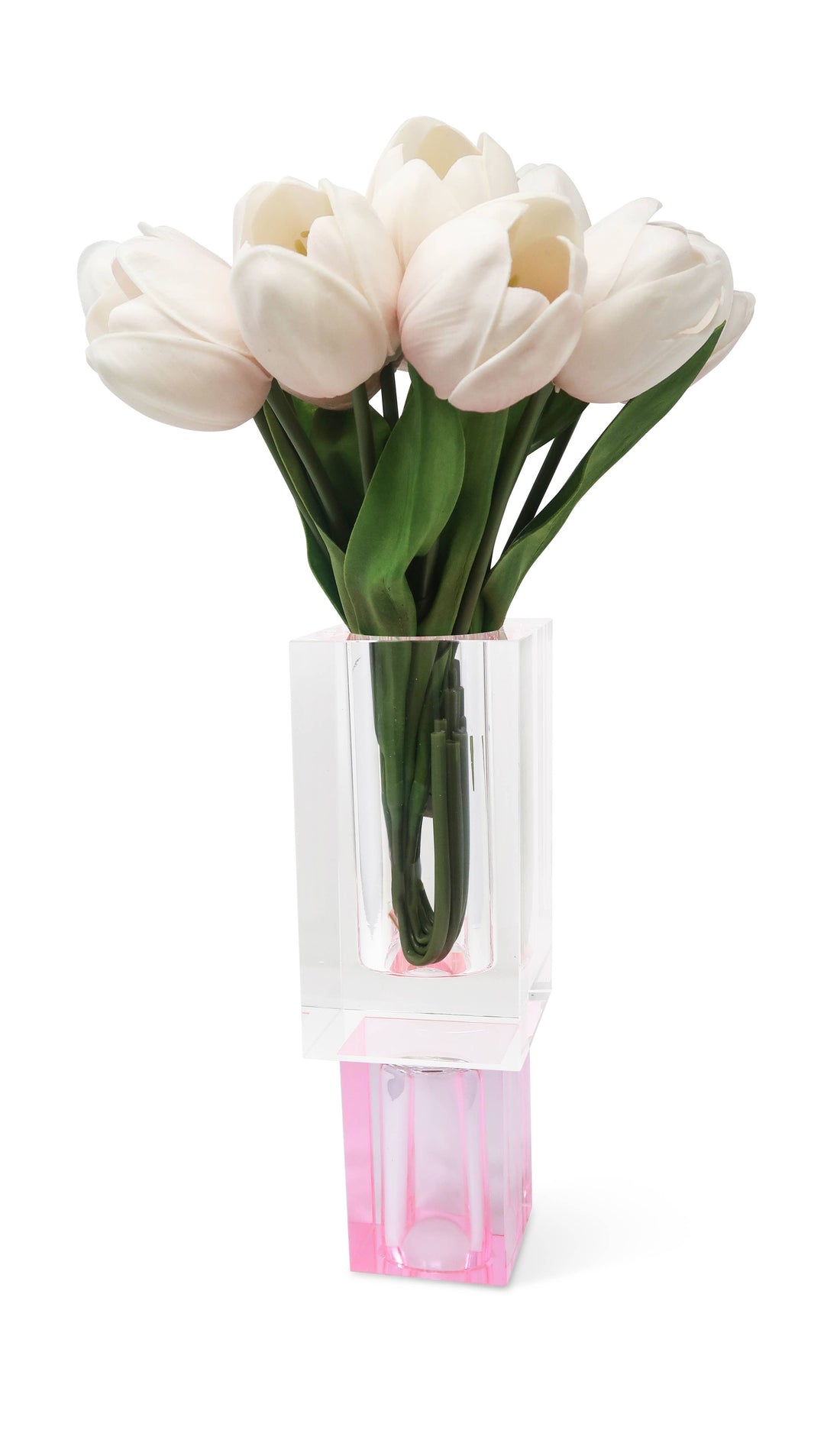 Crystal Square Vase with Colored Base: Large / Pink