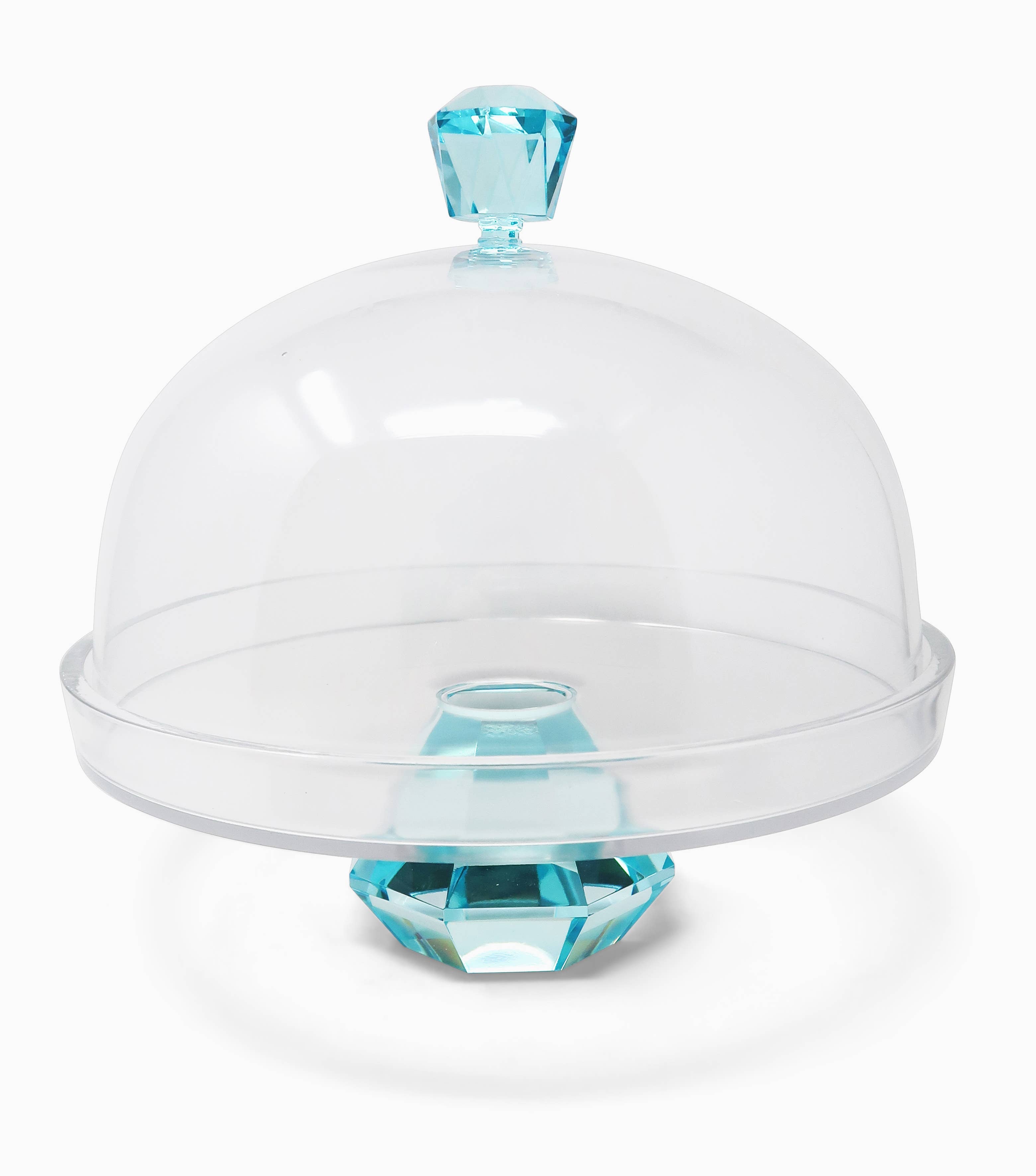 Glass Cake Dome with Colored Diamond Base and Knob, 13&quot;D: Blue