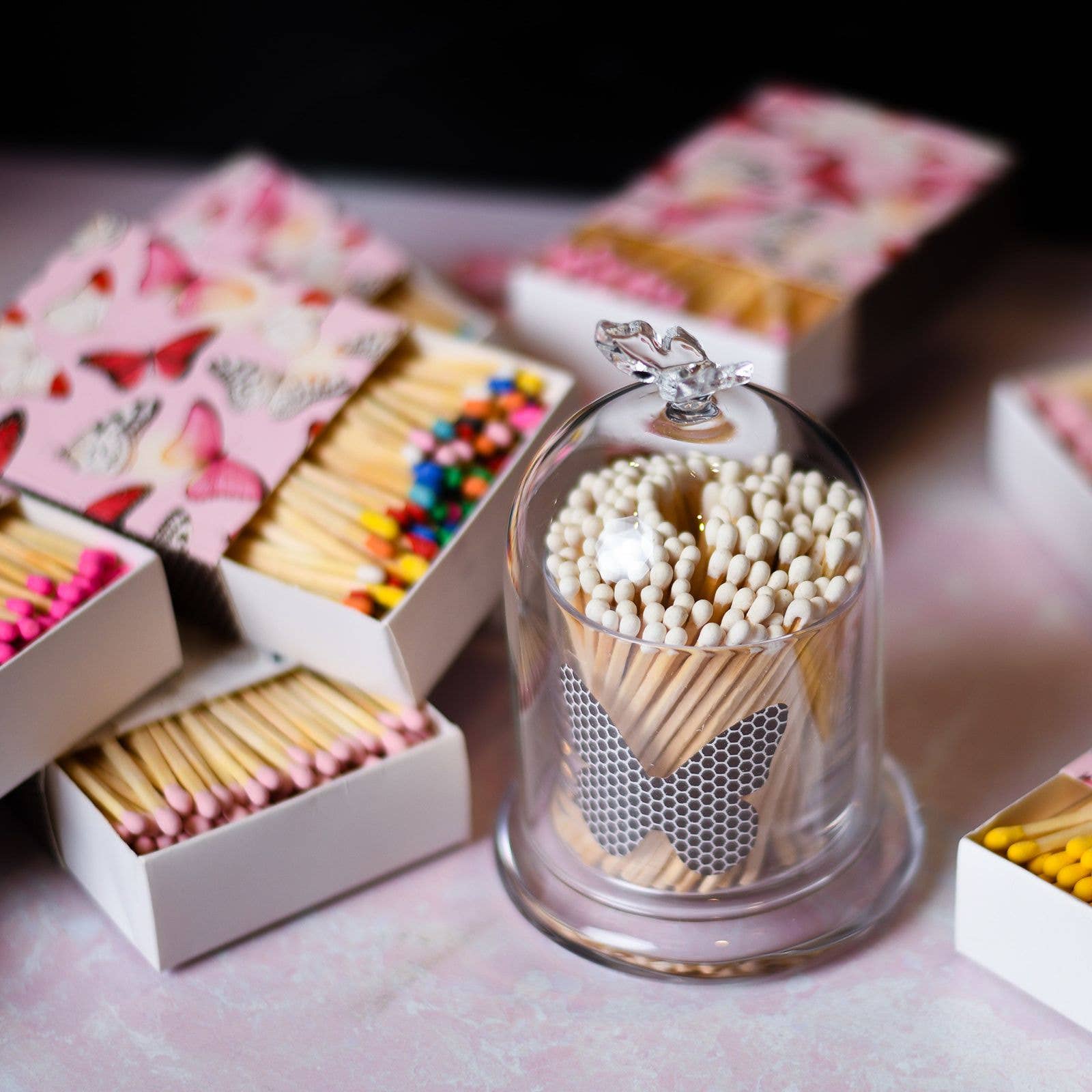 White Matches w/ Butterfly Accent Jar