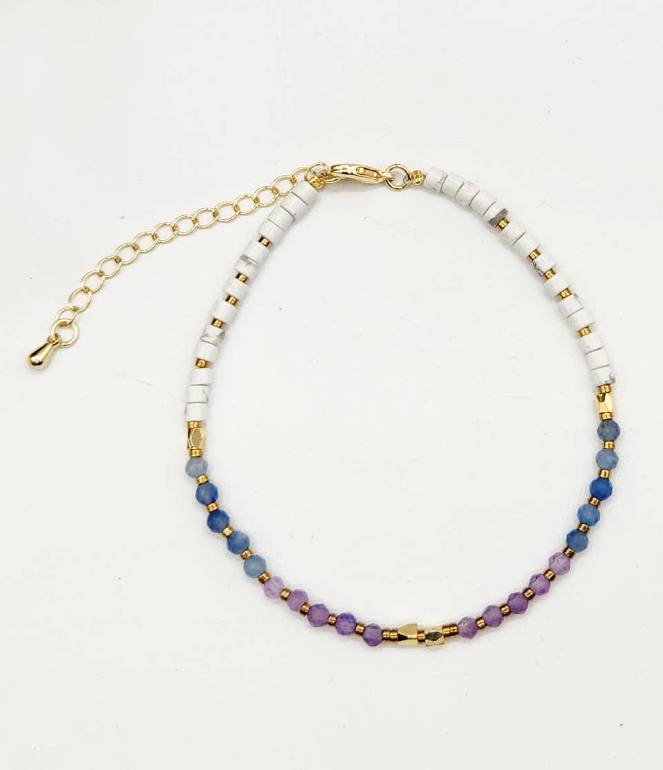 MENTAL CLARITY-Amethyst/Blue Aventurine/Howlite Bracelet-3mm