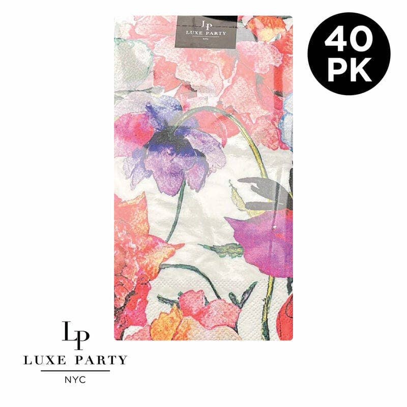 Red Flowers Paper Dinner Napkins | 40 Napkins: 40 Dinner Napkins - 4.5" x 7.75
