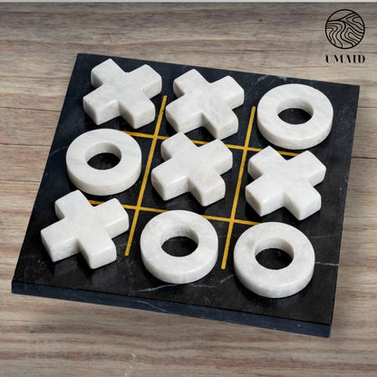 Marble Tic Tac Toe Game: Black &amp; White