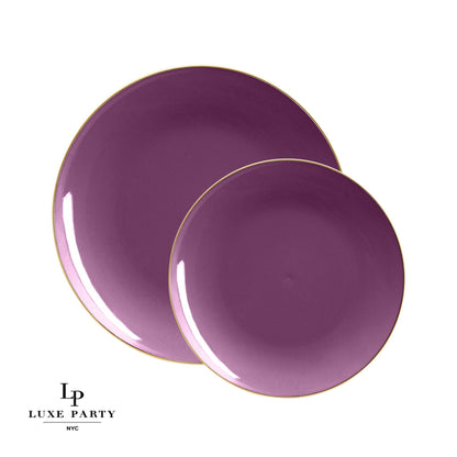 Round Purple • Gold Plastic Plates | 10 Pack: 10.25&quot; Dinner Plates