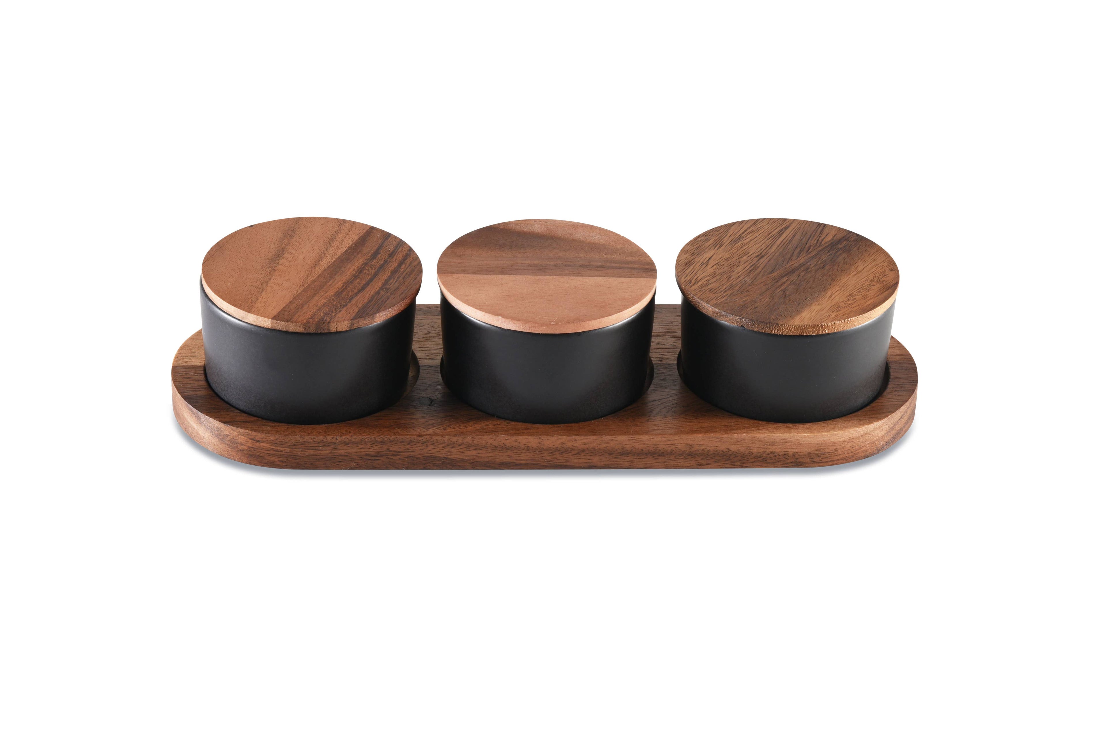 Ceramic Condiment Set on Acacia Wood Base