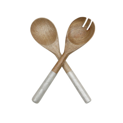 Godinger White Pearl Textured Enamel Wood Salad Servers: Pink