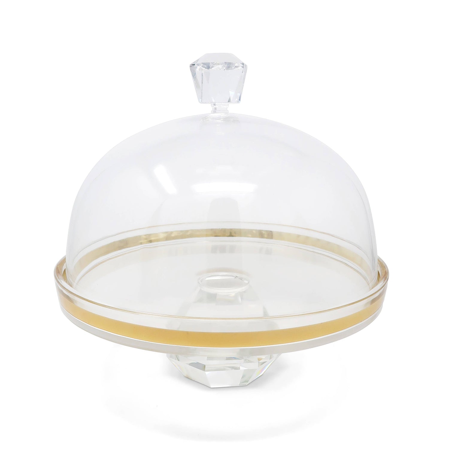 Glass Cake Dome with Colored Diamond Base and Knob, 13&quot;D: Blue