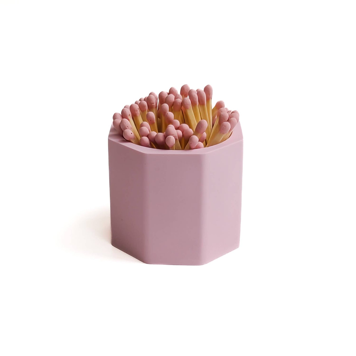 Pink Hexagon Vessel with Baby Pink Matchsticks